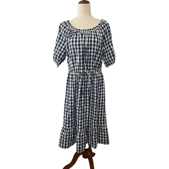 NWT Style & Co Woman's Size Large Blue Gingham Plaid Midi Dress Prairie Cottage - Picture 1 of 10